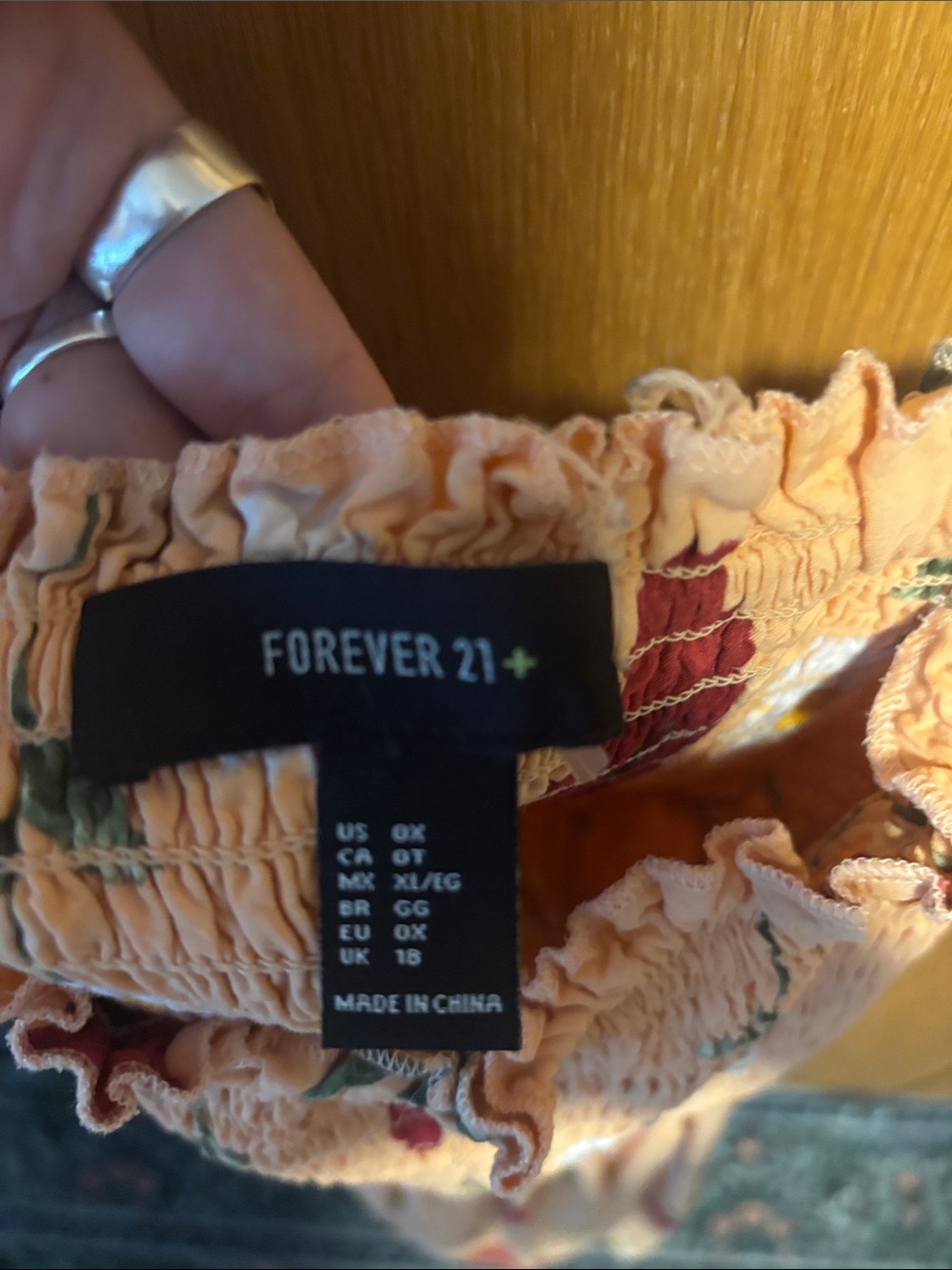 Forever 21 Peach Floral Smocked Mini Dress with Red & White Flowers - Picture 2 of 2